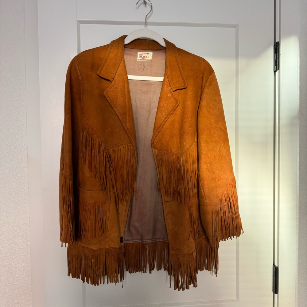 VINTAGE Suede Leather Fringe Jacket
